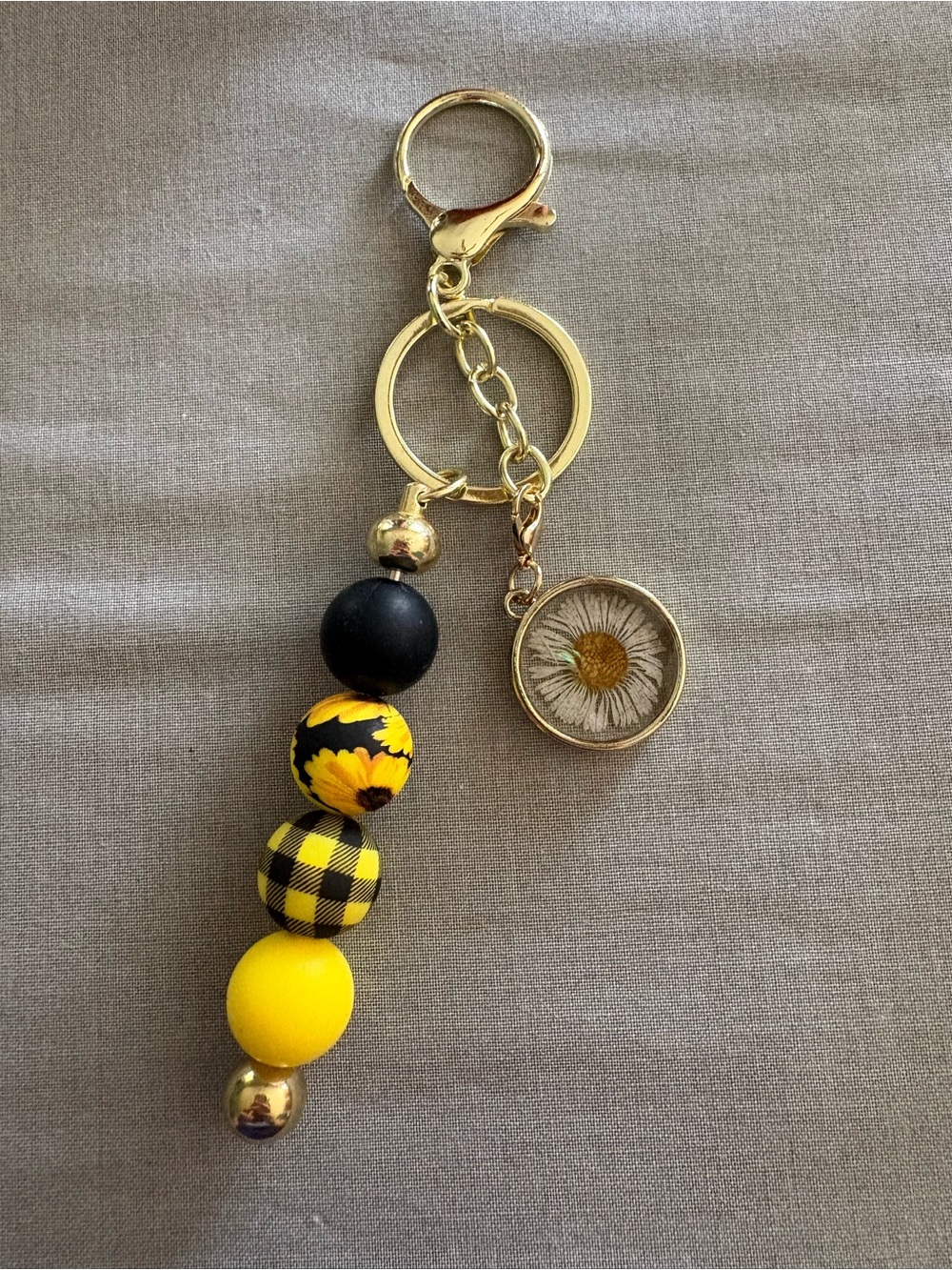 Gold Daisy & Yellow Bead Kids Keychain Charm